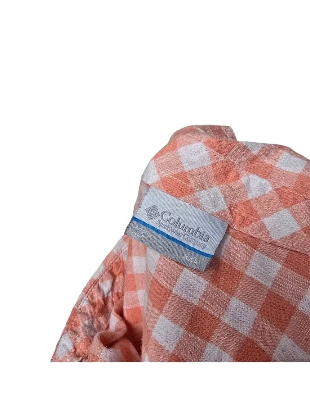 Columbia Plaid Button Down Long Sleeves Shirt XXL Peachy Pink & White